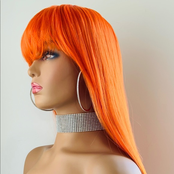 Orange “Put On & Go” Synthetic Event Wig with Bangs  🎃 NO FURTHER DISCOUNT - Picture 8 of 11